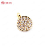 6PCS 9.5*7MM 24K Brass Zircon Round Charms Pendants DIY Jewelry Findings