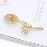 2PCS 18x48MM 24K Plated Brass Zircon Tree Branch Brooch DIY Jewelry