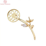 2PCS 18x48MM 24K Plated Brass Zircon Tree Branch Brooch DIY Jewelry