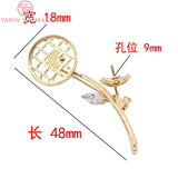 2PCS 18x48MM 24K Plated Brass Zircon Tree Branch Brooch DIY Jewelry