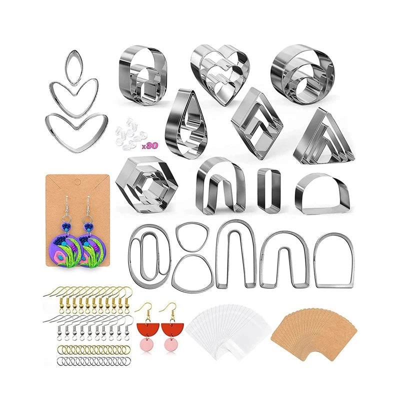 Polymer Clay Cutters Kit With Earring Cards and Hooks for Jewelry Making