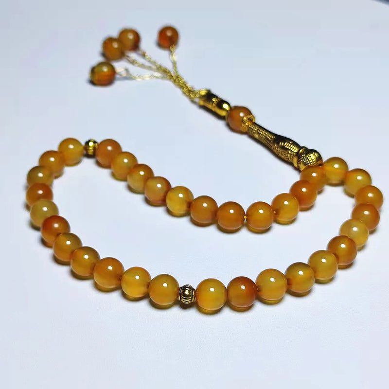 33pcs 8mm Yellow Chalcedony Beads w/ Copper Chain for Tasbyha Rosary Counter
