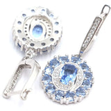 Created Aquamarine Pink Tourmaline Tanzanite CZ 925 Silver Earrings
