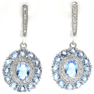 Created Aquamarine Pink Tourmaline Tanzanite CZ 925 Silver Earrings