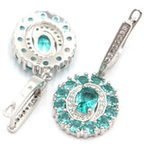 Created Aquamarine Pink Tourmaline Tanzanite CZ 925 Silver Earrings