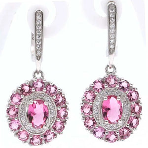 Created Aquamarine Pink Tourmaline Tanzanite CZ 925 Silver Earrings
