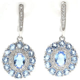 Created Aquamarine Pink Tourmaline Tanzanite CZ 925 Silver Earrings