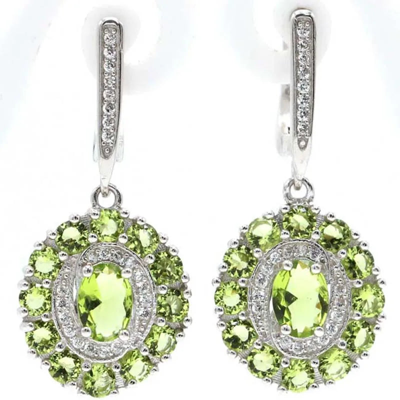 Green Peridot Citrine CZ 925 Silver Earrings