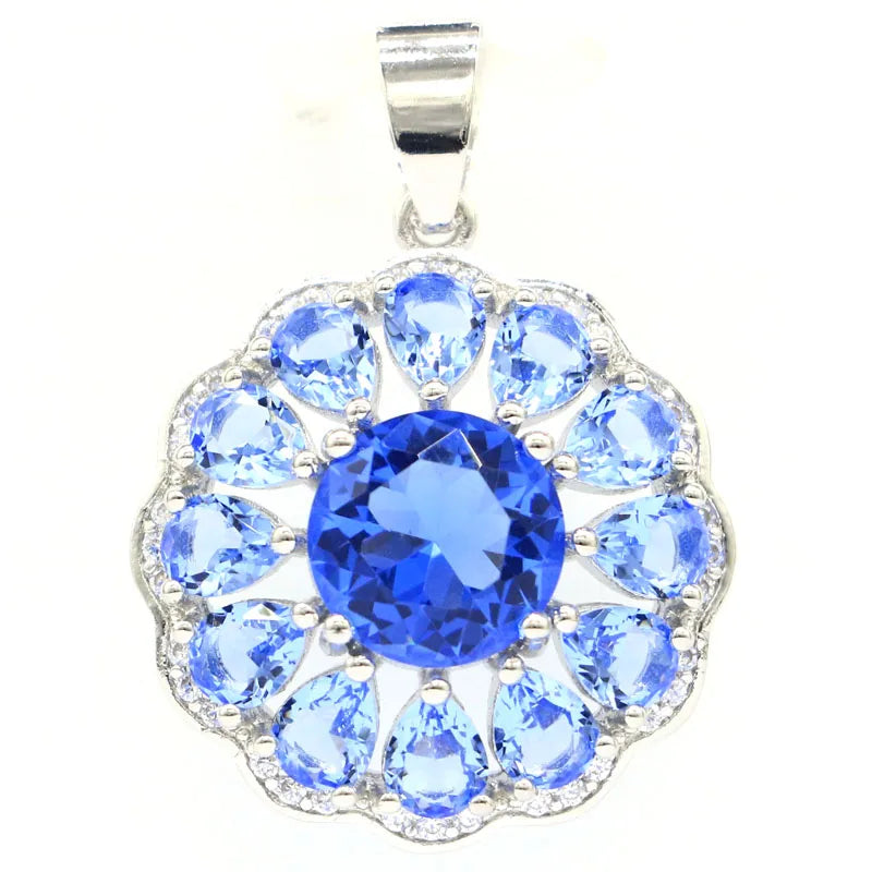 Gorgeous Pink Morganite Tanzanite CZ Silver Pendant