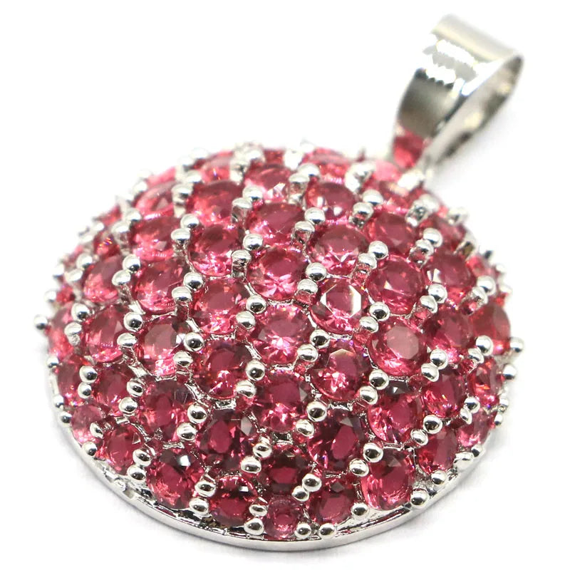 Pink Rhodolite Garnet Engagement Silver Pendant 33x24mm
