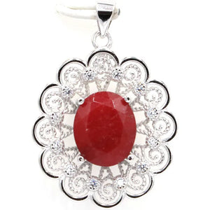 Red Ruby Sapphire Pendant 925 Sterling Silver Bride Wedding Gift