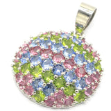 Pink Tourmaline Peridot Tanzanite Silver Pendant