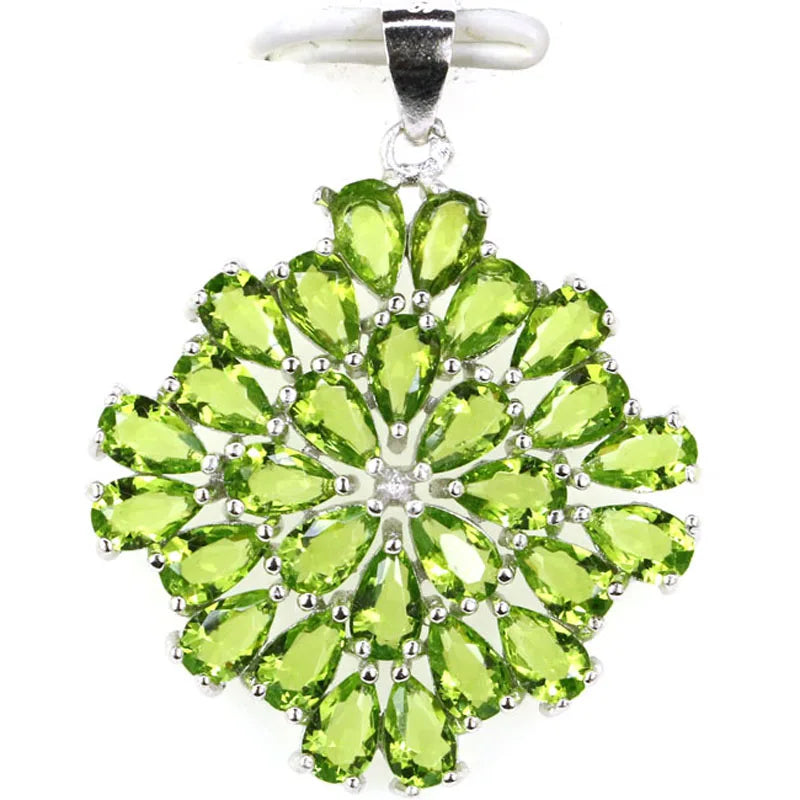 Green Peridot Aquamarine Pink Tourmaline CZ 925 Silver Pendant