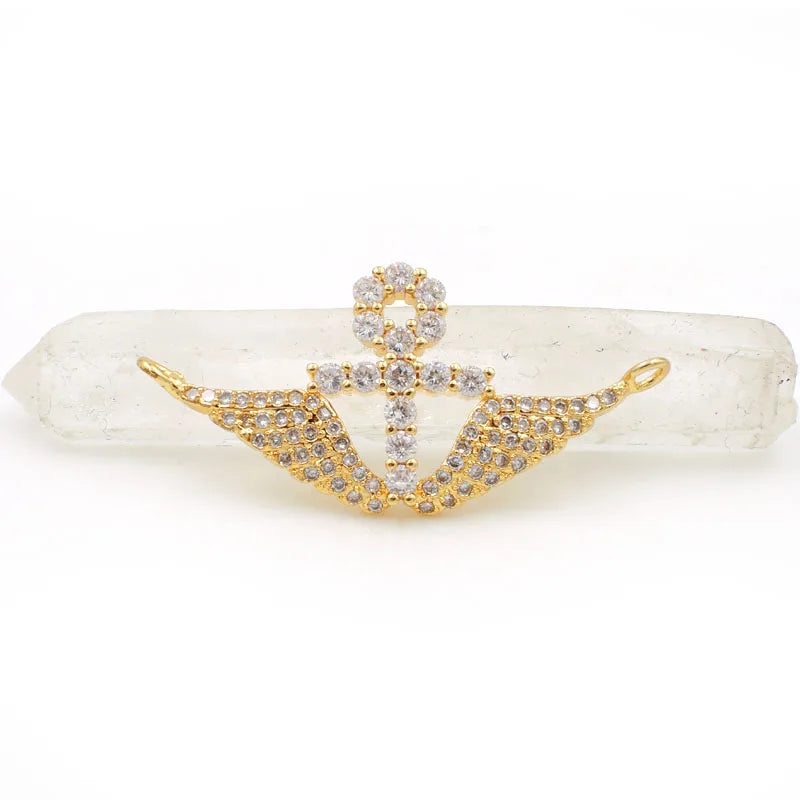 Micro Pave Clear CZ Wings & Cross Charm for DIY Necklaces