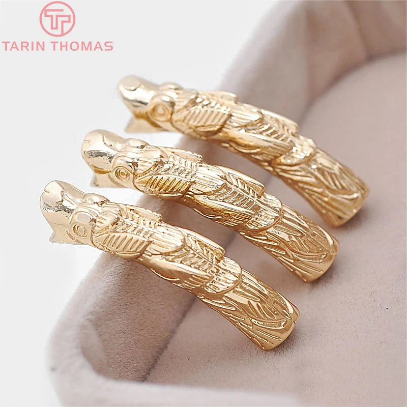 4PCS 35x7MM 24K Plated Brass Connect Rope Dragon Bracelet Curved Tube