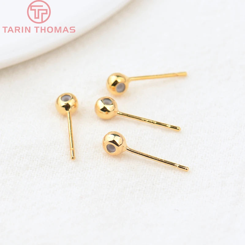10PCS 4x15MM 24K Brass Rubber Stud Earrings Pins Jewelry Findings