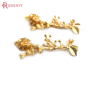 10PCS 35x15MM 24K Brass Flower Charms Pendants
