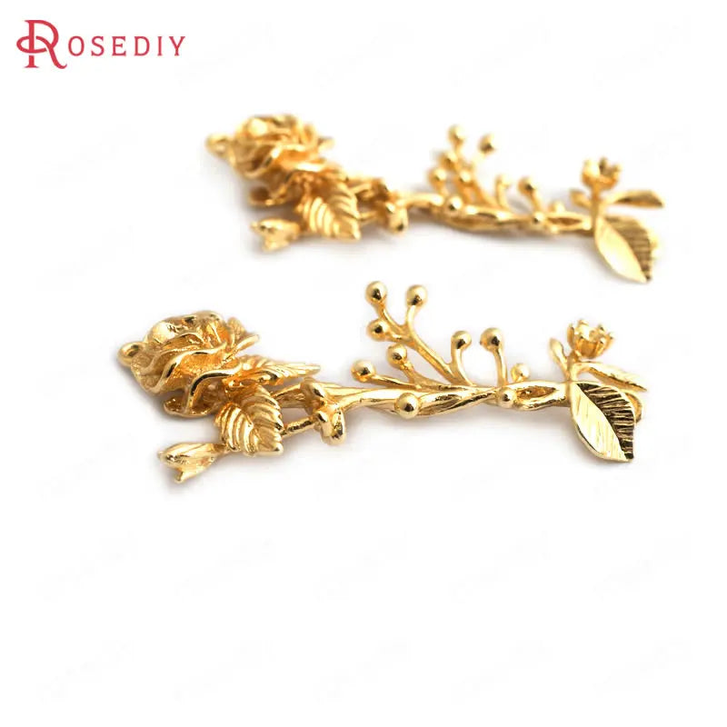 10PCS 35x15MM 24K Brass Flower Charms Pendants
