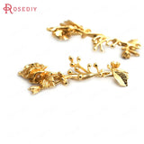 10PCS 35x15MM 24K Brass Flower Charms Pendants