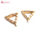 4PCS 13x12MM 24K Brass Zircon 2 Holes Triangle Charms Pendants Jewelry Findings