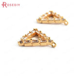 4PCS 13x12MM 24K Brass Zircon 2 Holes Triangle Charms Pendants Jewelry Findings