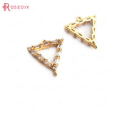 4PCS 13x12MM 24K Brass Zircon 2 Holes Triangle Charms Pendants Jewelry Findings