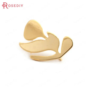10PCS Tree Leaf 21x15MM 24K Brass Stud Earrings DIY Jewelry Findings