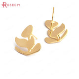 10PCS Tree Leaf 21x15MM 24K Brass Stud Earrings DIY Jewelry Findings