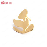 10PCS Tree Leaf 21x15MM 24K Brass Stud Earrings DIY Jewelry Findings