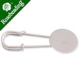 Rhodium Plated Copper Flat Brooch, 15mm Round Base, Pack of 50