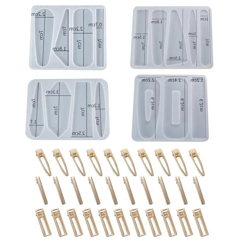 34PCS DIY Hair Pin Clip Making Silicone Resin Molds Kit