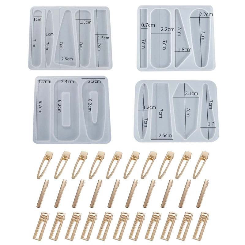 34PCS Hair Pin Jewelry Casting Mold DIY Hair Clip Silicone Resin Molds