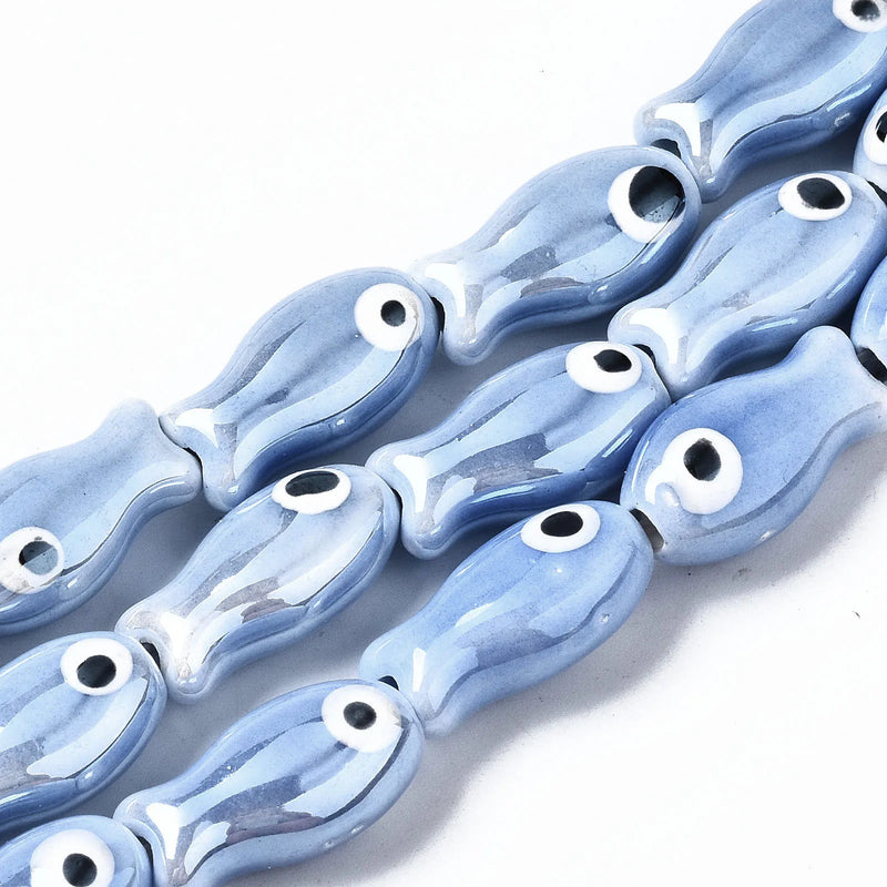 34pcs Fish Shape Glazed Porcelain Ceramic Beads for DIY Jewelry Making