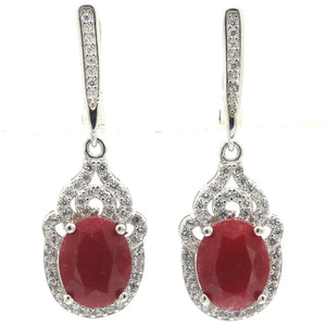 Real Red Ruby Tanzanite CZ Wedding Earrings