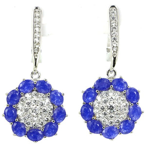 Flower Shape Ruby Sapphire Tanzanite CZ Silver Earrings