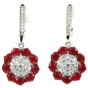 Flower Shape Ruby Sapphire Tanzanite CZ Silver Earrings