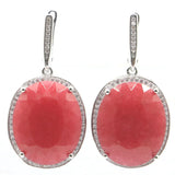 Big Jewelry Set Red Ruby Green Emerald CZ Silver Pendant Earrings