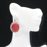 Big Jewelry Set Red Ruby Green Emerald CZ Silver Pendant Earrings