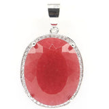 Big Jewelry Set Red Ruby Green Emerald CZ Silver Pendant Earrings