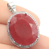 Big Jewelry Set Red Ruby Green Emerald CZ Silver Pendant Earrings