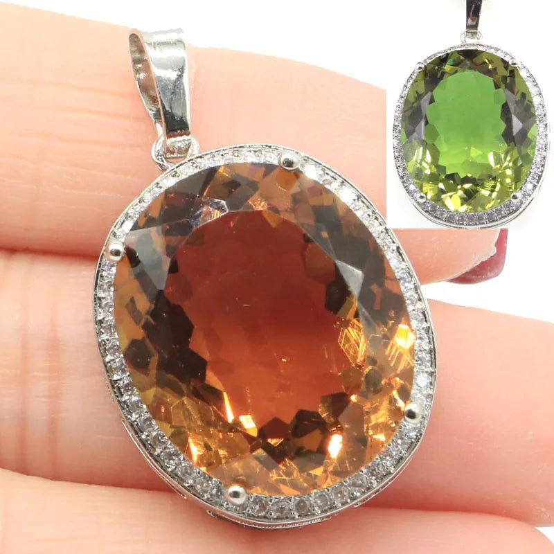 Big European Oval Zultanite CZ Silver Jewelry Set
