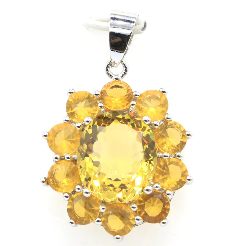 Golden Citrine Pink Kunzite Silver Pendant for Women