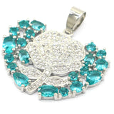 Rose Shape Aquamarine Tanzanite CZ 925 Silver Pendant