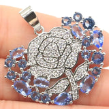 Rose Shape Aquamarine Tanzanite CZ 925 Silver Pendant