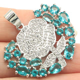 Rose Shape Aquamarine Tanzanite CZ 925 Silver Pendant
