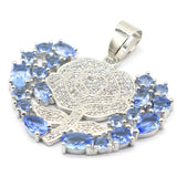 Rose Shape Aquamarine Tanzanite CZ 925 Silver Pendant