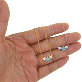 925 Silver Flower Pendant Necklace with Turquoise Stone and CZs