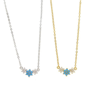 925 Silver Flower Pendant Necklace with Turquoise Stone and CZs
