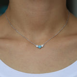 925 Silver Flower Pendant Necklace with Turquoise Stone and CZs