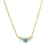 925 Silver Flower Pendant Necklace with Turquoise Stone and CZs